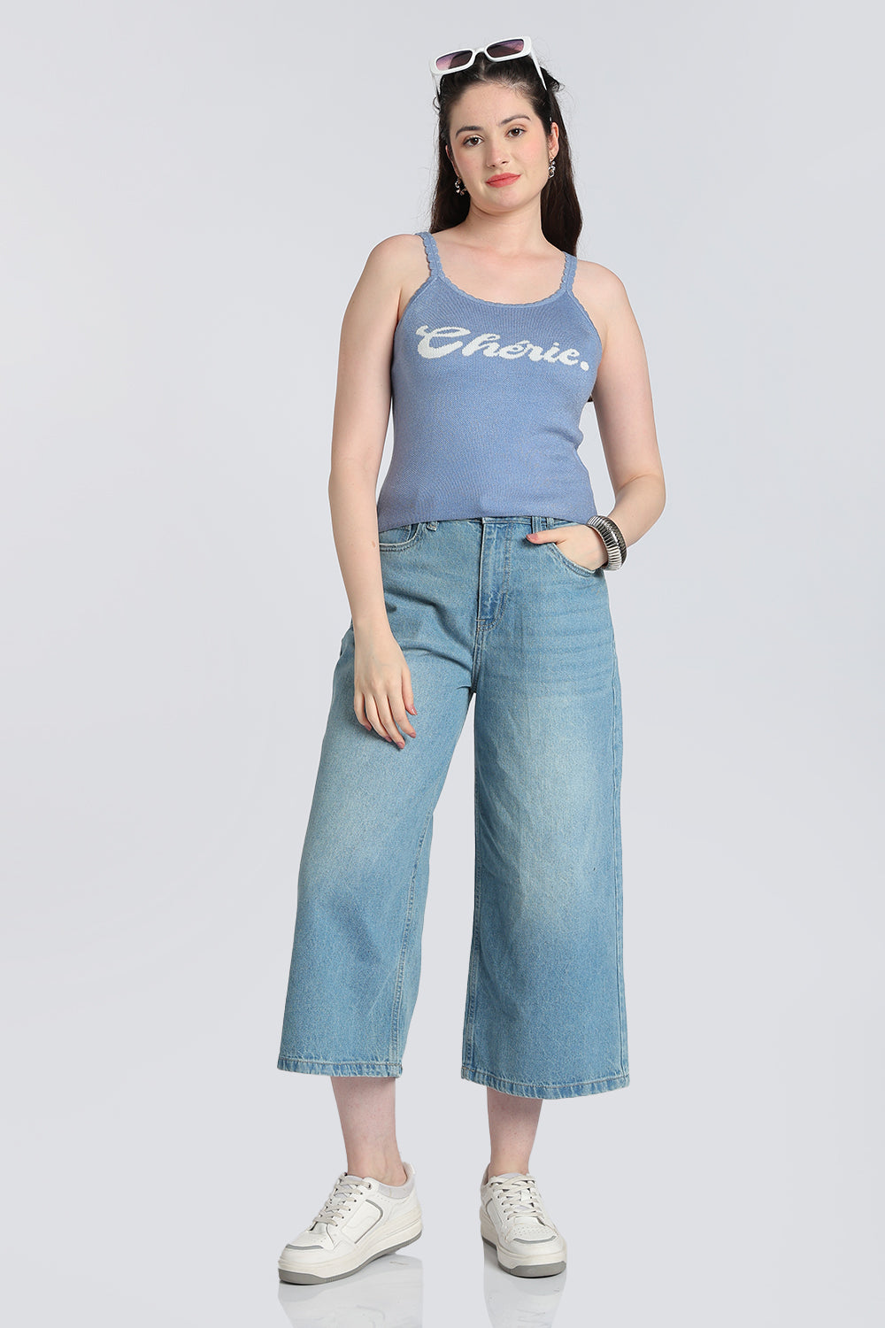 Blue Typographic Regular Fit Tank Top for Women - Image 6