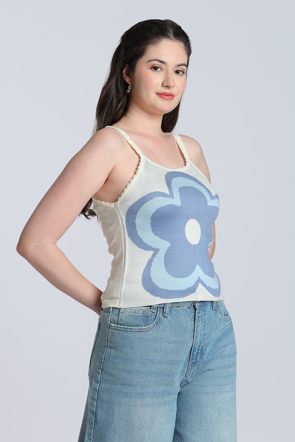 Cream Flower Regular Fit Tank Top for Women - Image 4