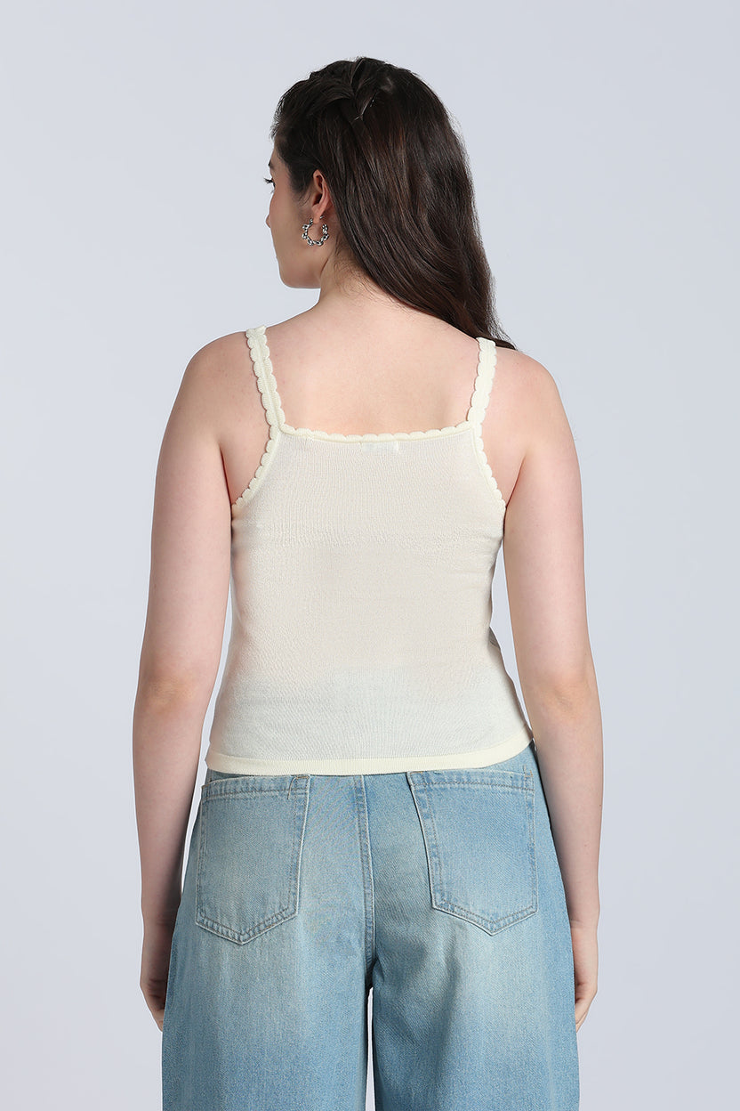 Cream Flower Regular Fit Tank Top for Women - Image 5
