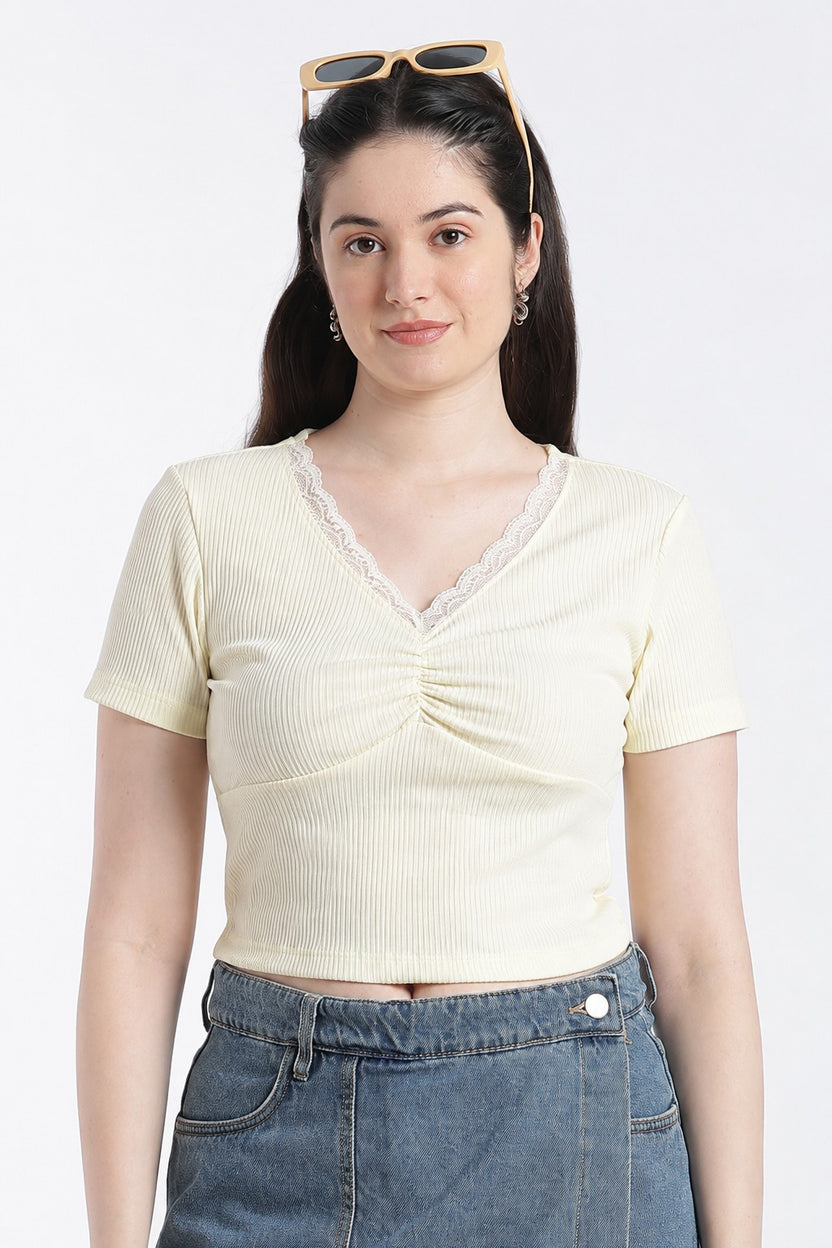 Yellow Slim Fit Crop Top For Women - Image 1