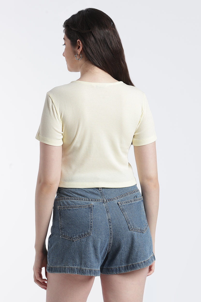 Yellow Slim Fit Crop Top For Women - Image 5