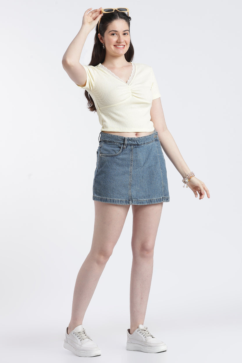 Yellow Slim Fit Crop Top For Women - Image 6