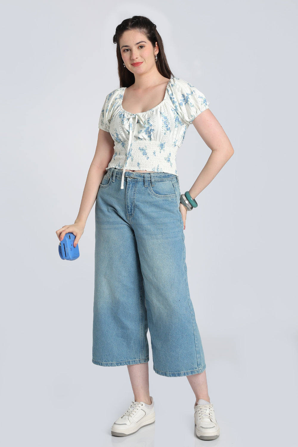 White Floral Tied Up Regular Fit Top for Women - Image 6