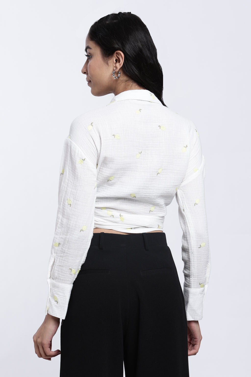 White Floral Embroidered Regular Fit Top For Women - Image 5