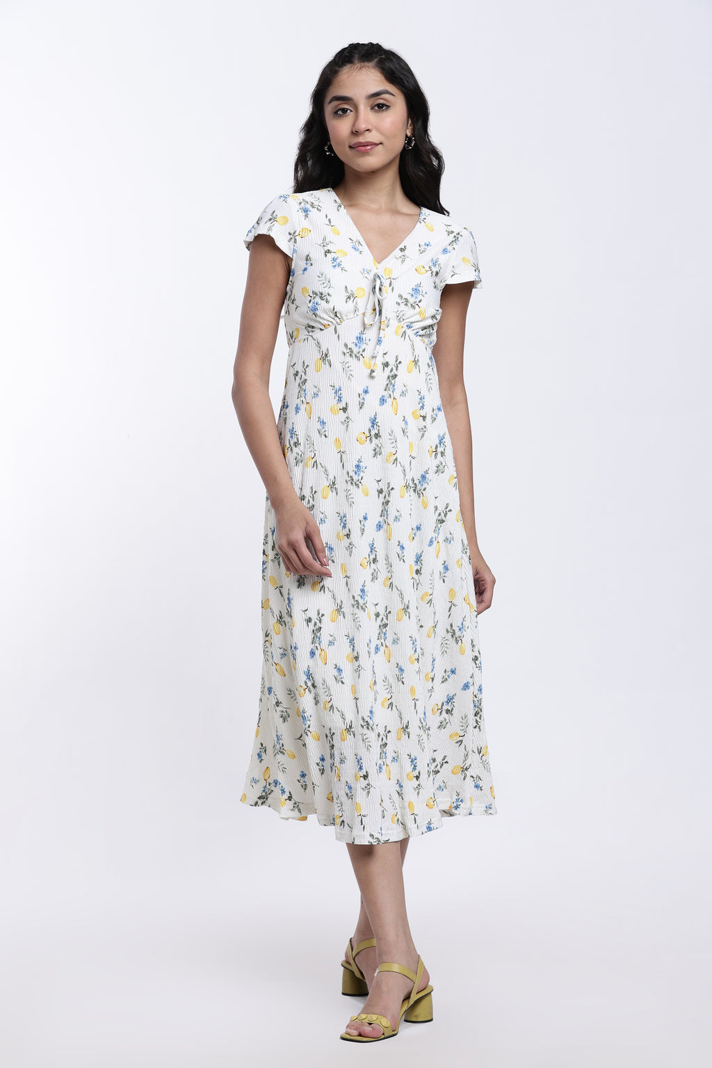 Off White Floral Design Regular Fit Dress for Women - Image 2