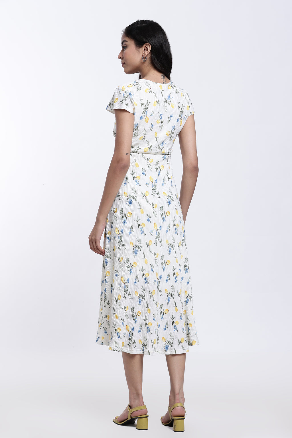 Off White Floral Design Regular Fit Dress for Women - Image 5