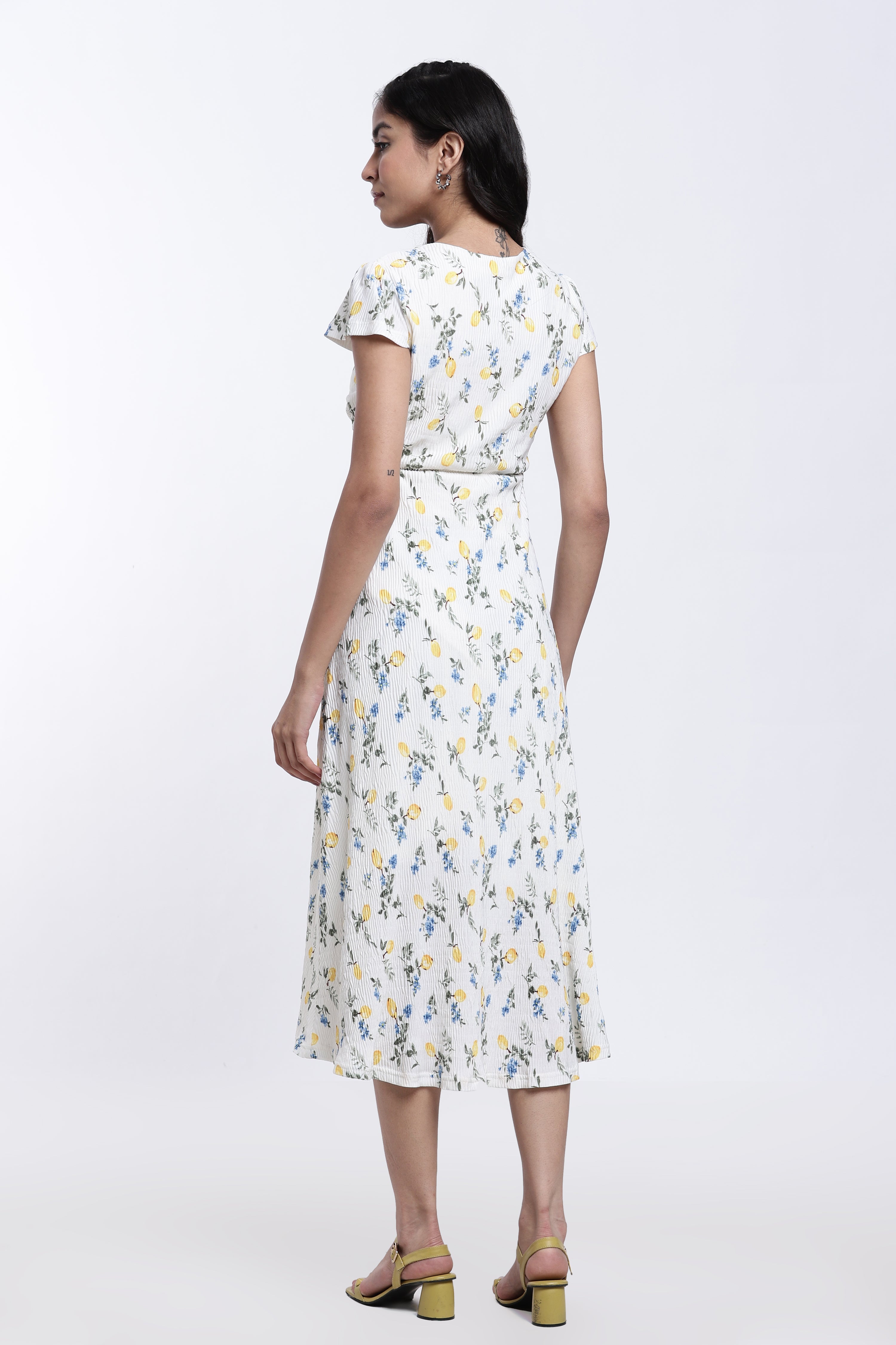 Off White Floral Design Regular Fit Dress for Women - Image 5