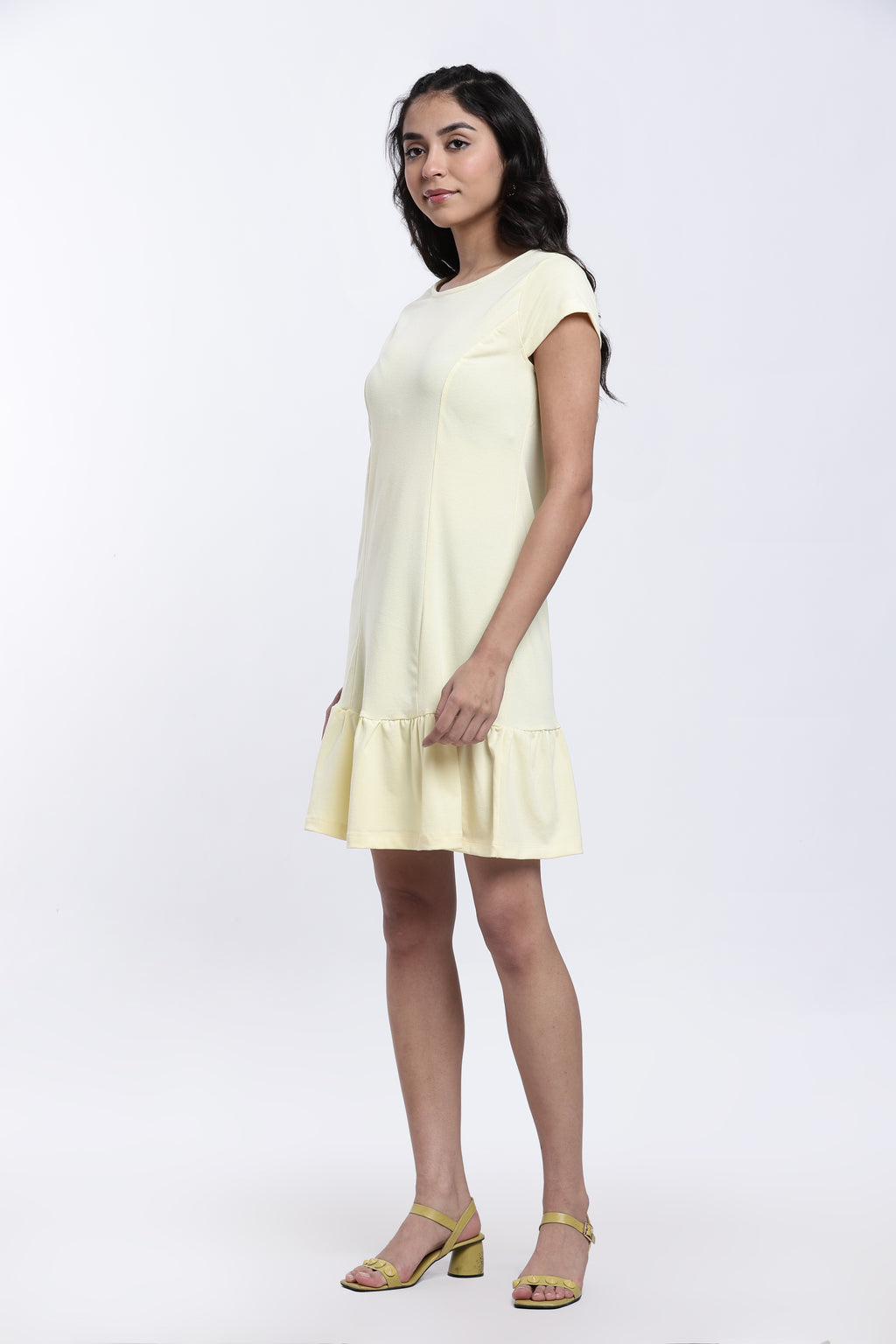 Yellow Solid Regular Fit Dress for Women - Image 4