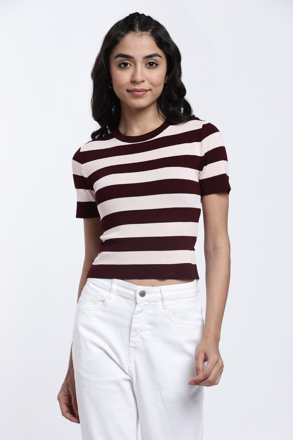 Red Striped Regular Fit Top for Women - Image 2