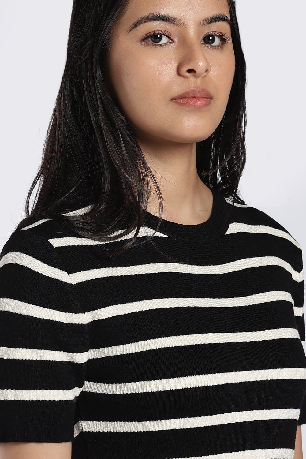 Black Striped Regular Fit Top for Women - Image 3