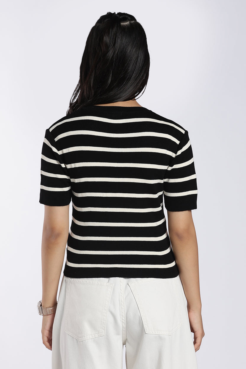 Black Striped Regular Fit Top for Women - Image 5