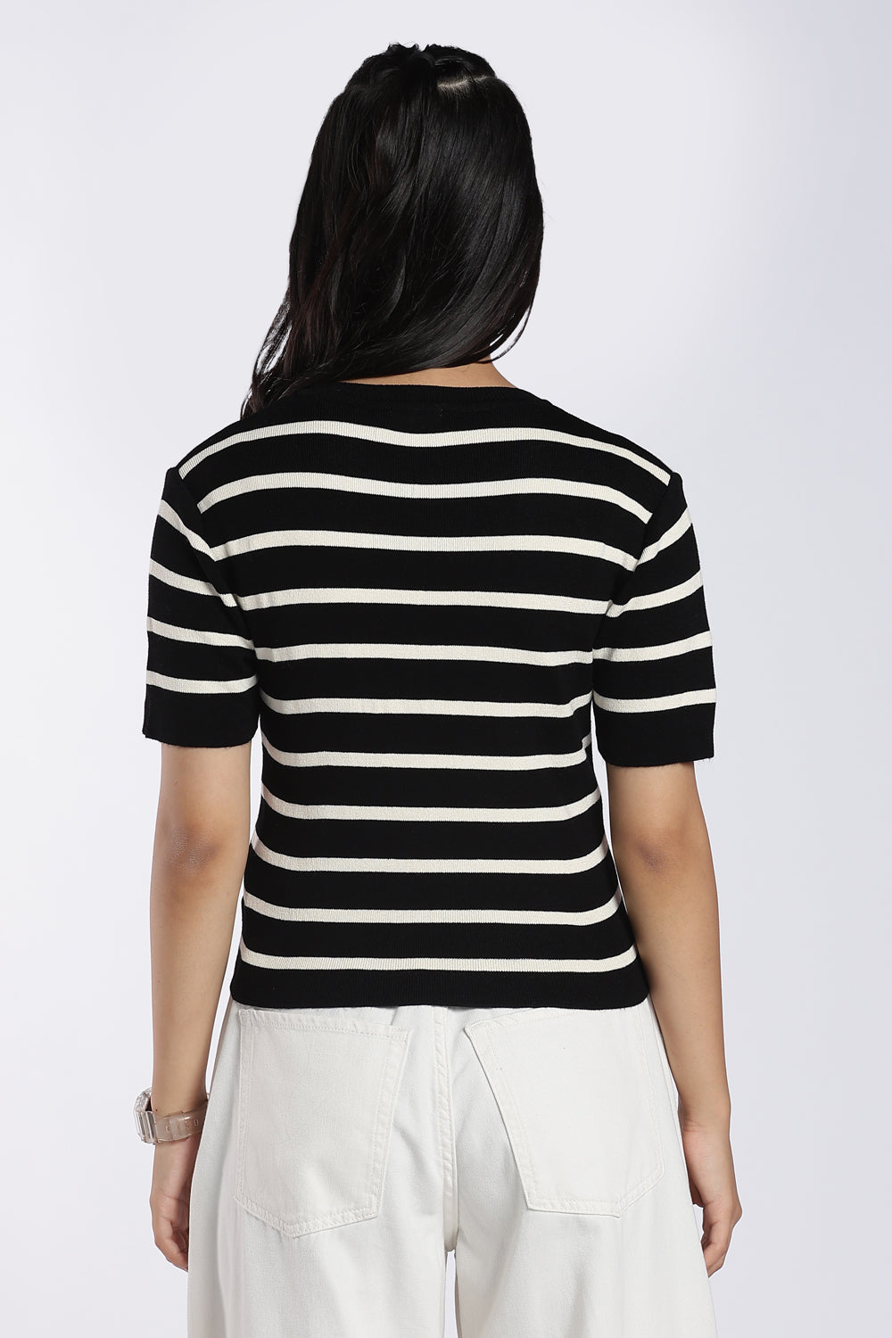 Black Striped Regular Fit Top for Women - Image 5