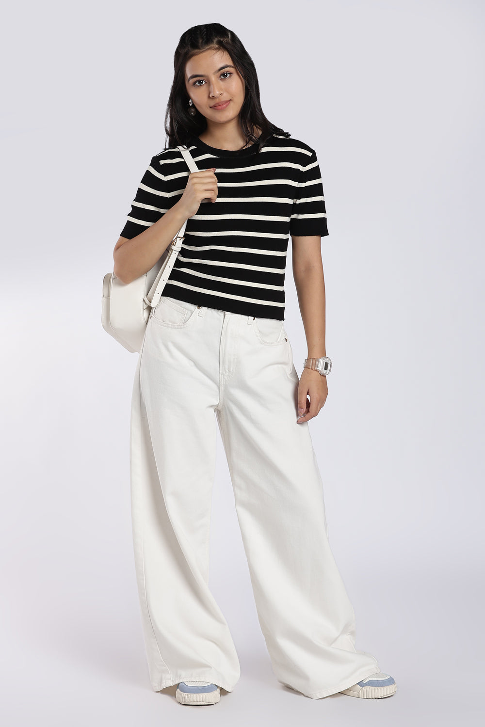 Black Striped Regular Fit Top for Women - Image 6