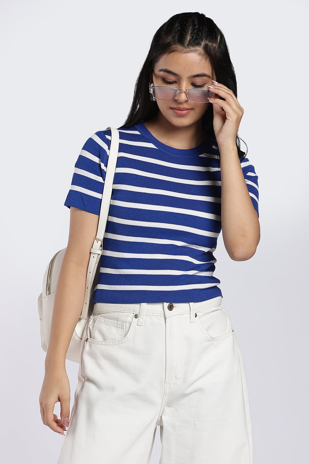 Blue Striped Regular Fit Top for Women - Image 1