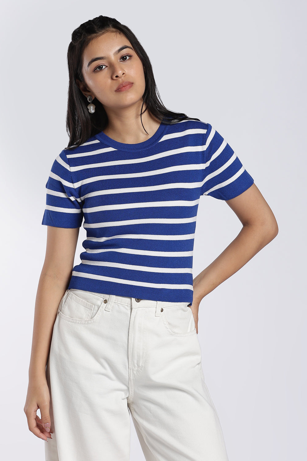 Blue Striped Regular Fit Top for Women - Image 2