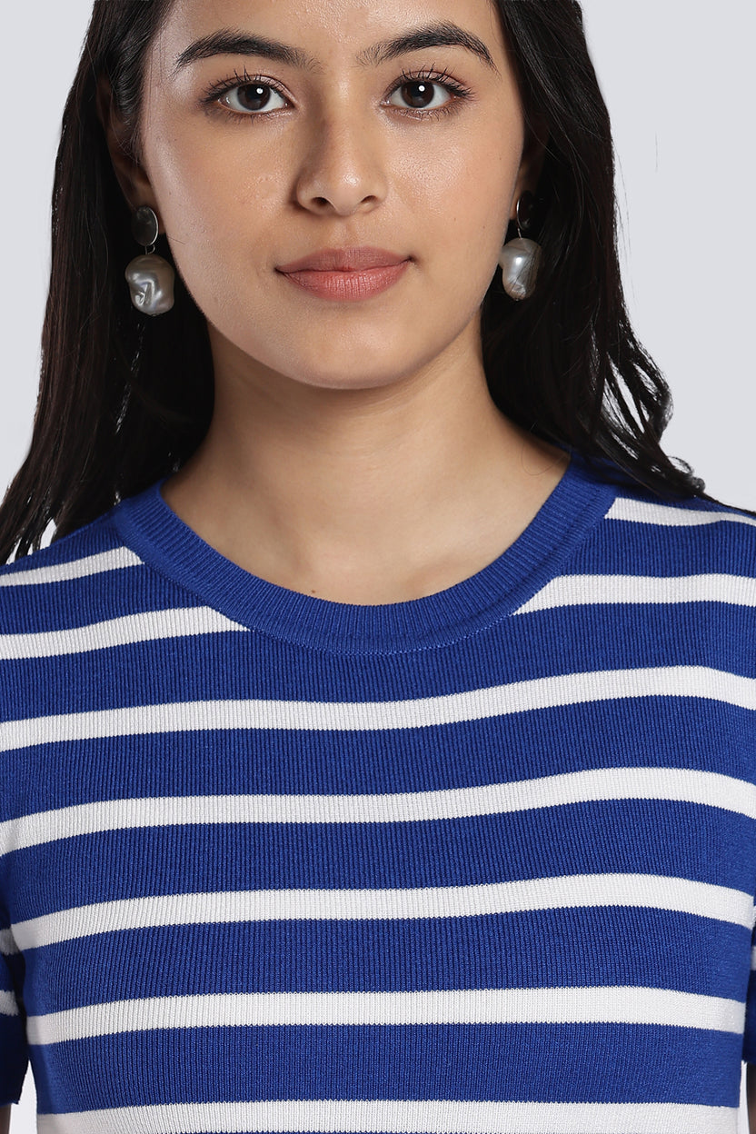 Blue Striped Regular Fit Top for Women - Image 3