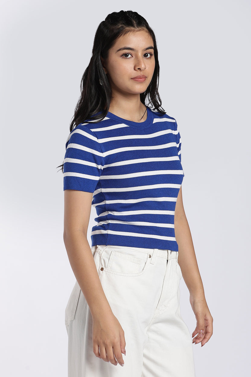 Blue Striped Regular Fit Top for Women - Image 4
