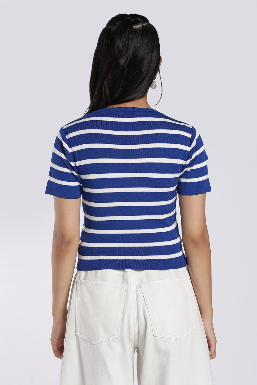 Blue Striped Regular Fit Top for Women - Image 5