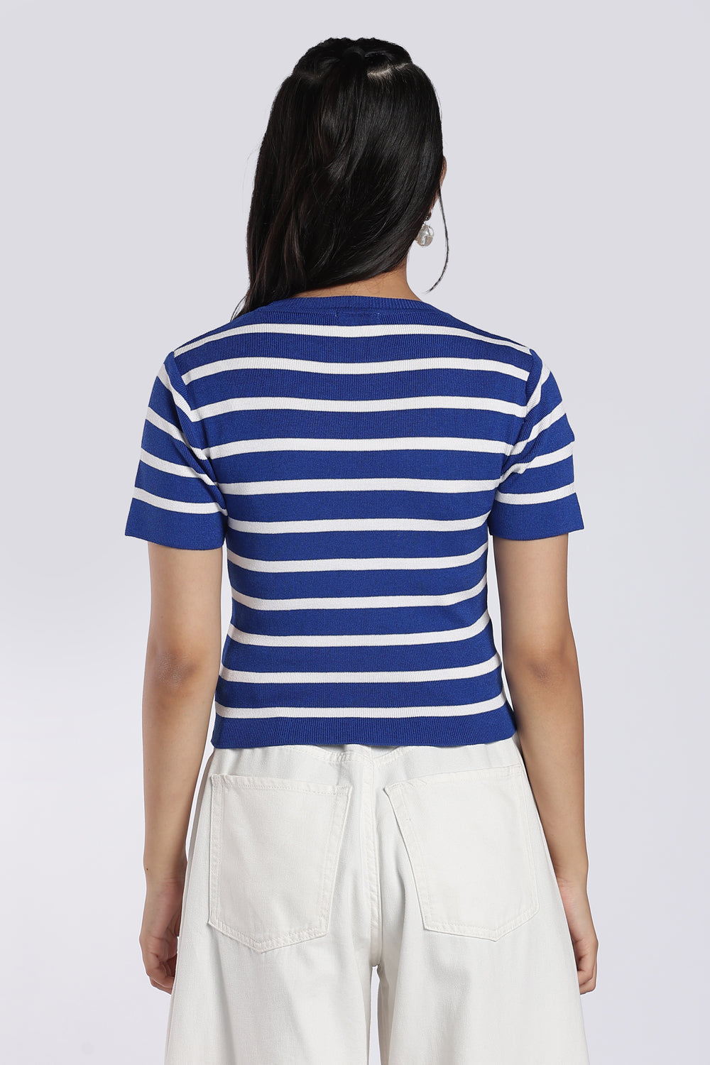 Blue Striped Regular Fit Top for Women - Image 5