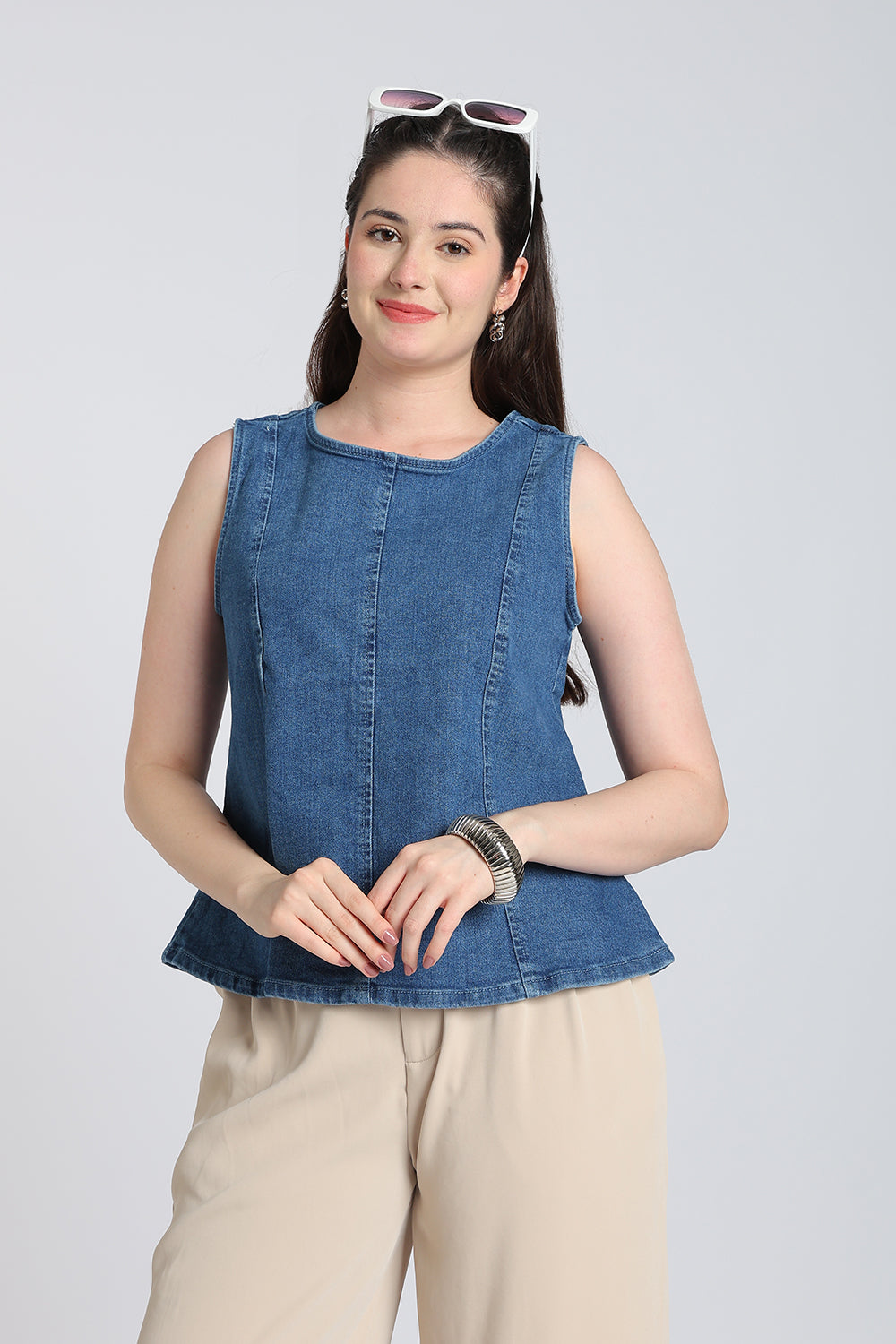 Blue Regular Fit Denim Top for Women - Image 1
