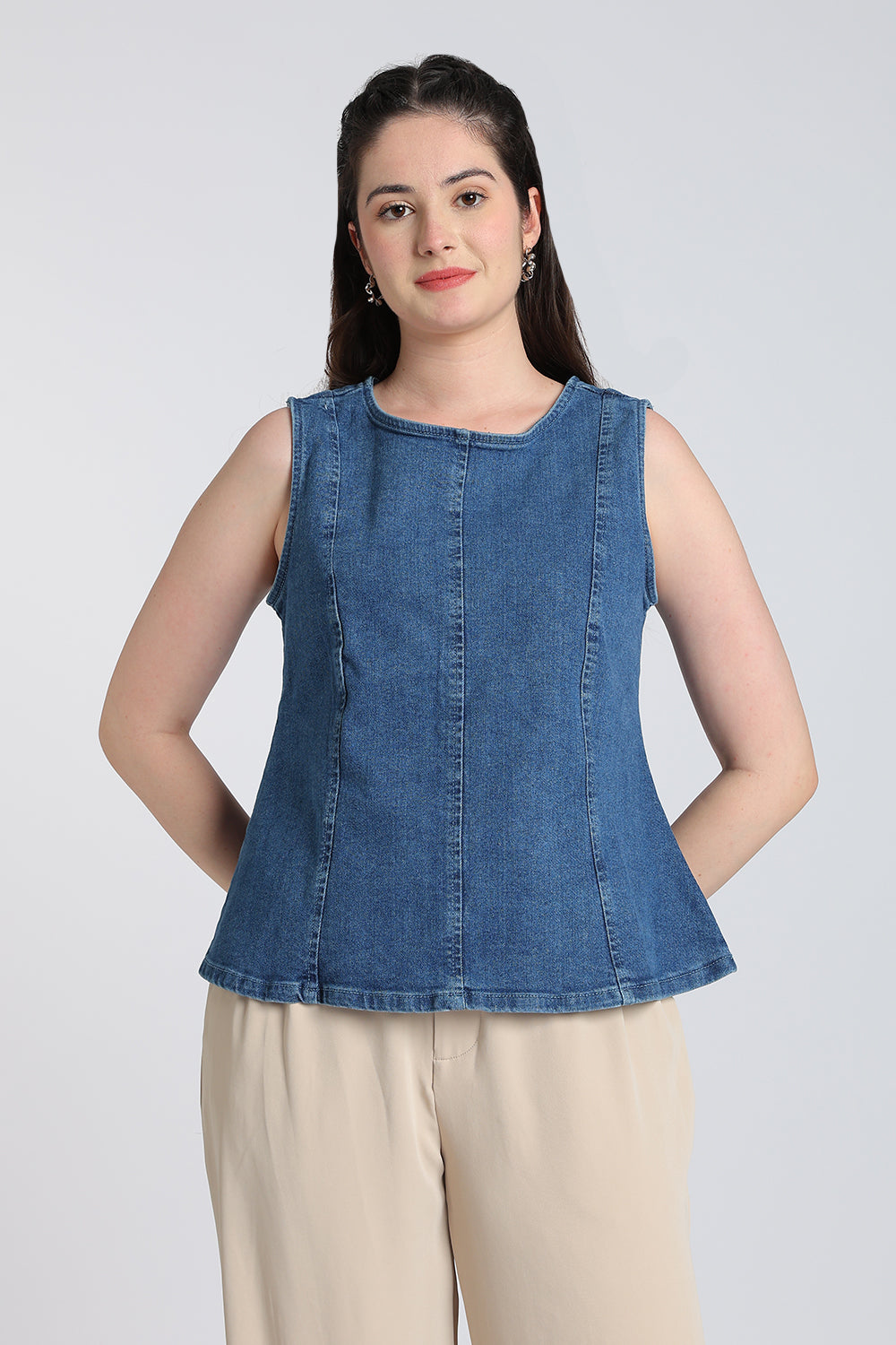 Blue Regular Fit Denim Top for Women - Image 2