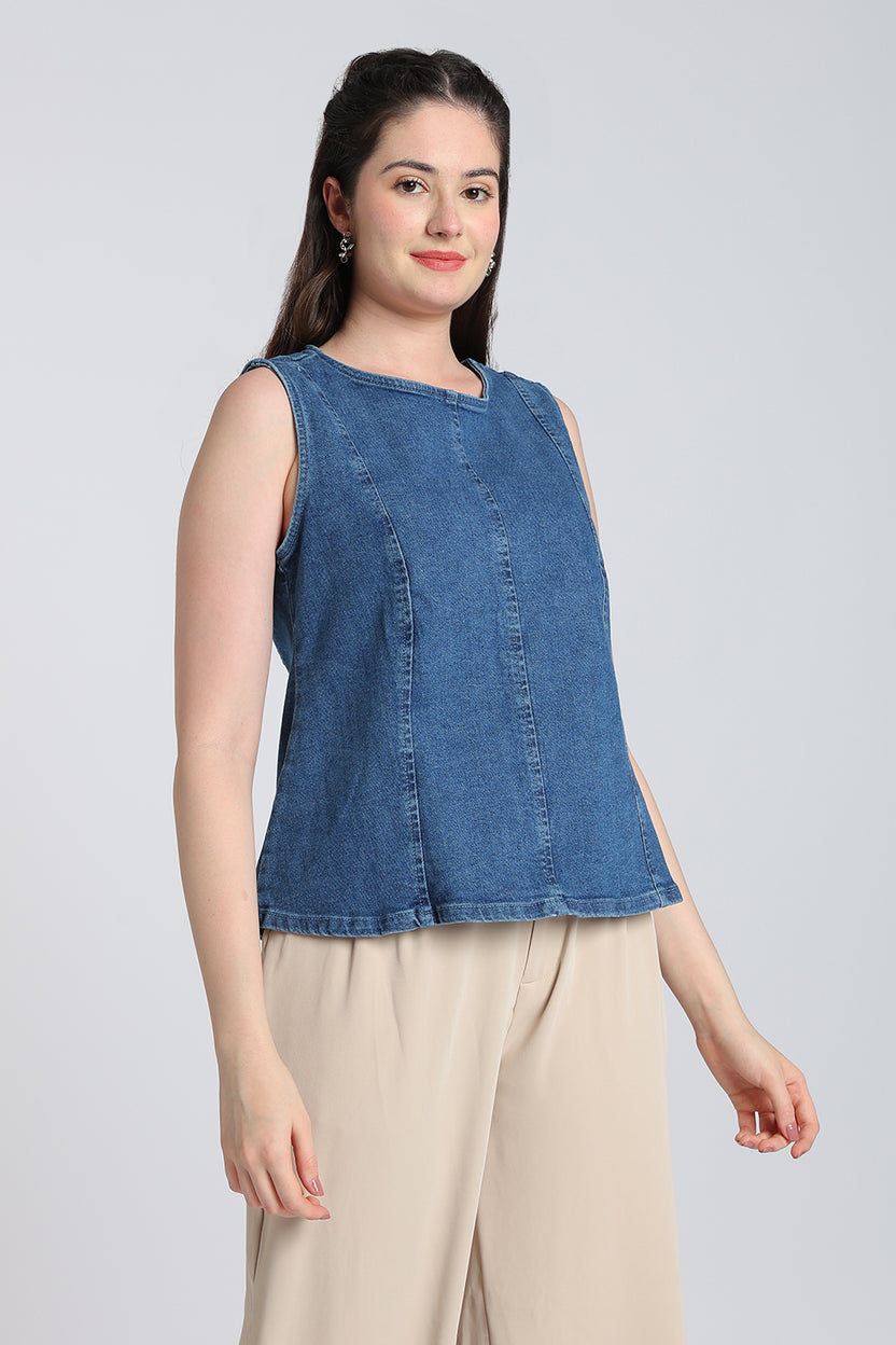 Blue Regular Fit Denim Top for Women - Image 4