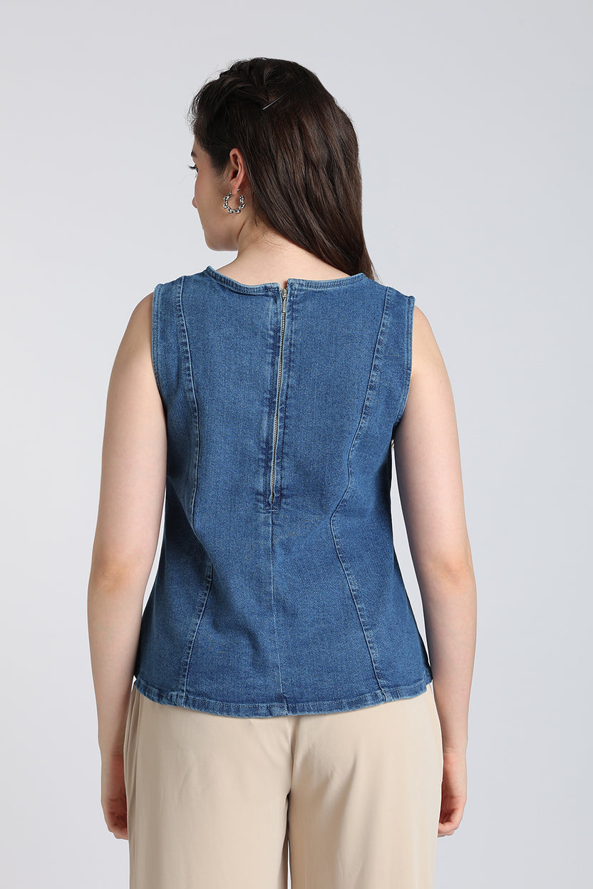 Blue Regular Fit Denim Top for Women - Image 5