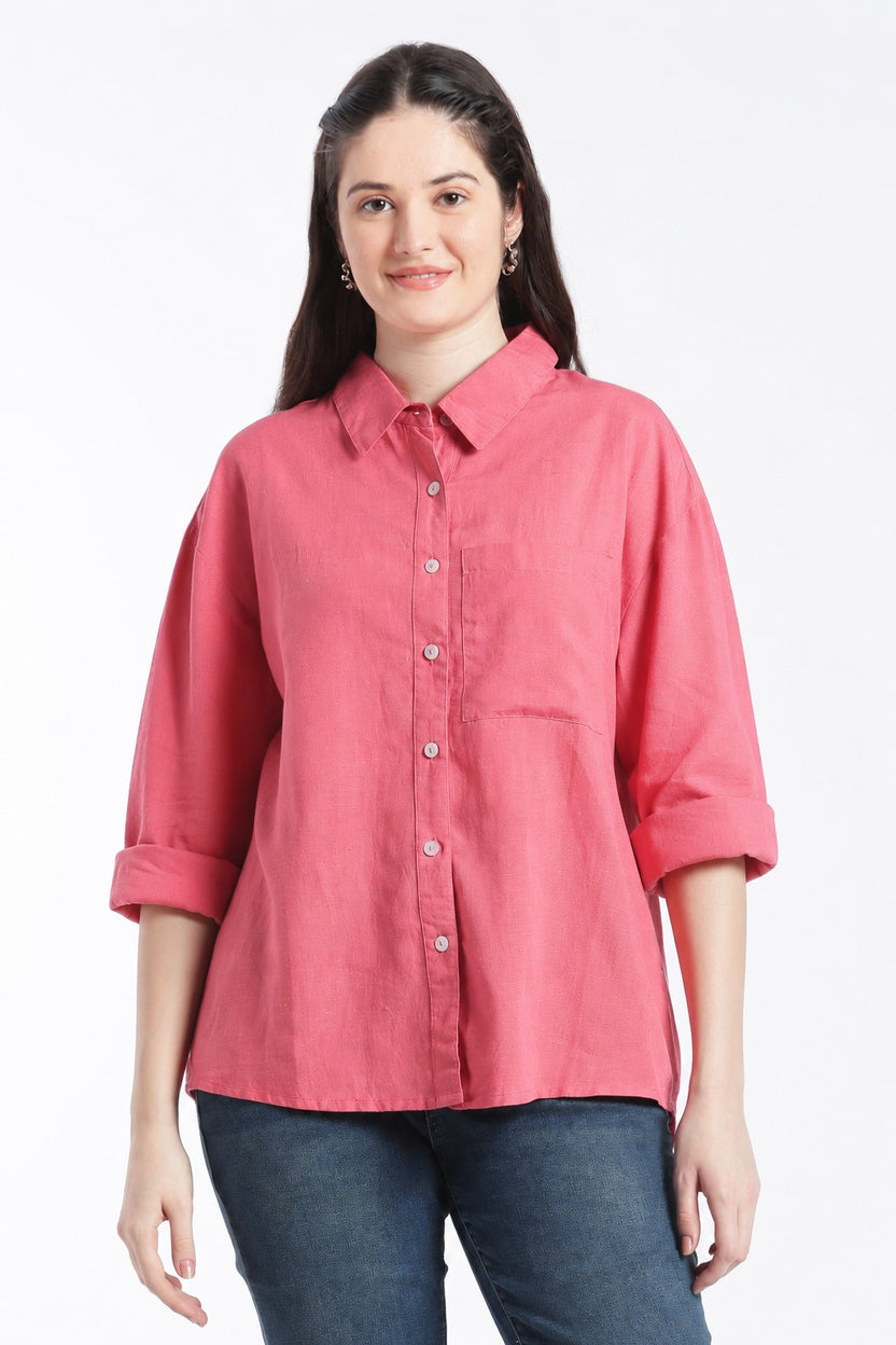 Coral Drop Shoulder Sleeves Regular Fit Shirt For Women - Image 2