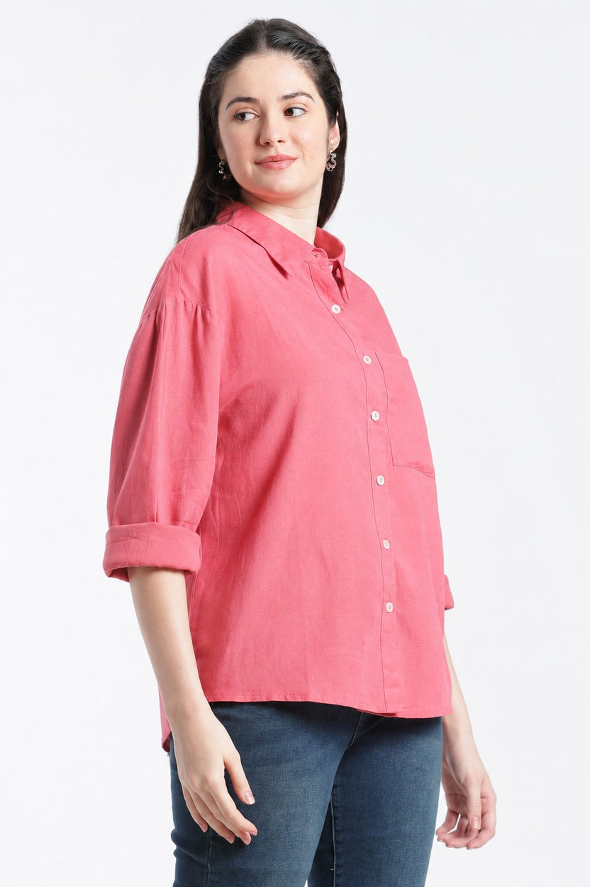 Coral Drop Shoulder Sleeves Regular Fit Shirt For Women - Image 4