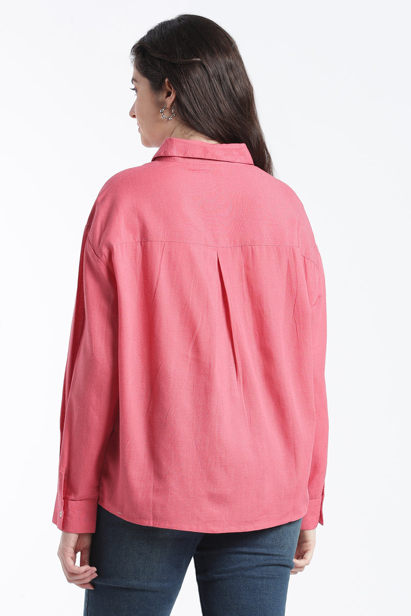 Coral Drop Shoulder Sleeves Regular Fit Shirt For Women - Image 5