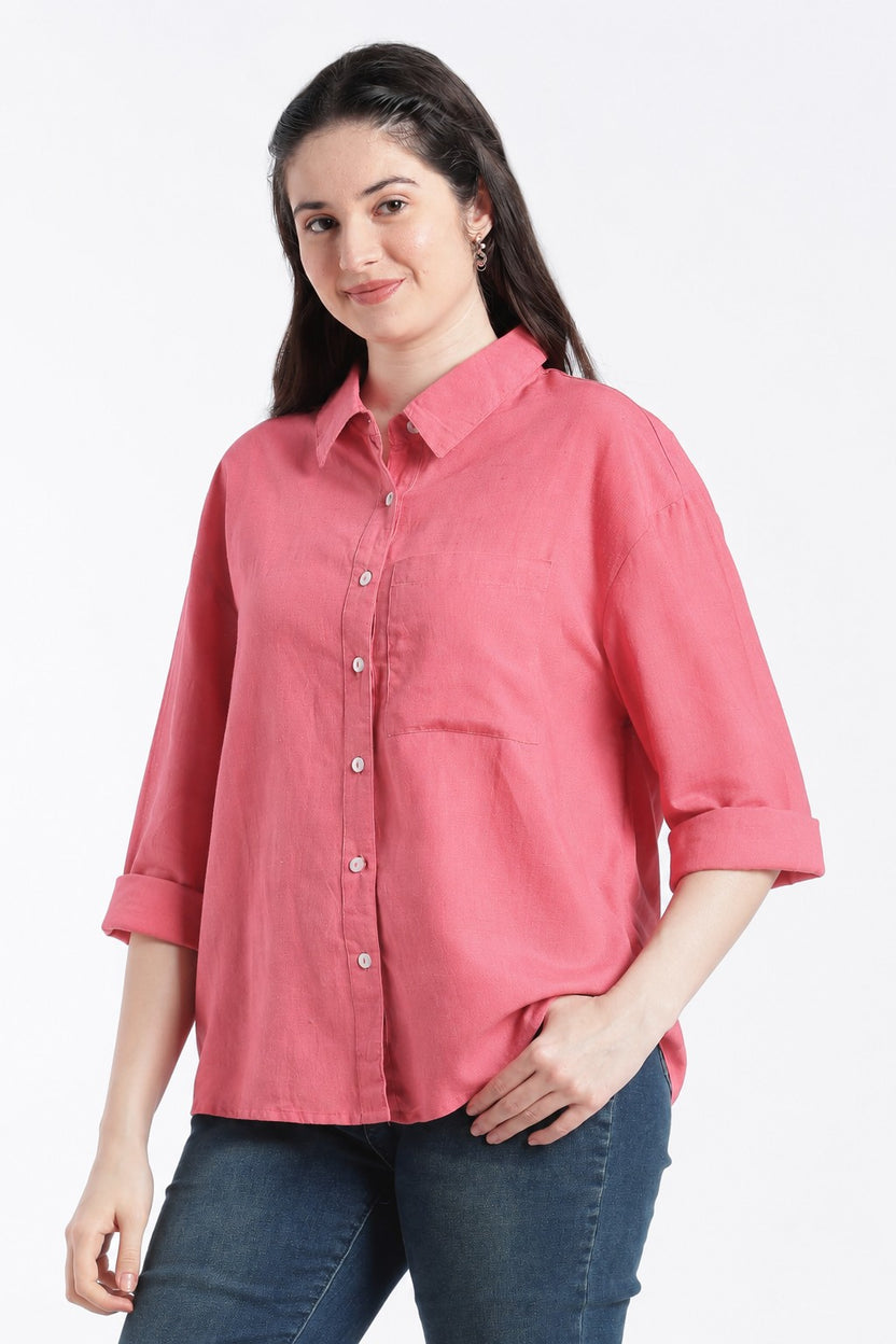 Coral Drop Shoulder Sleeves Regular Fit Shirt For Women - Image 6
