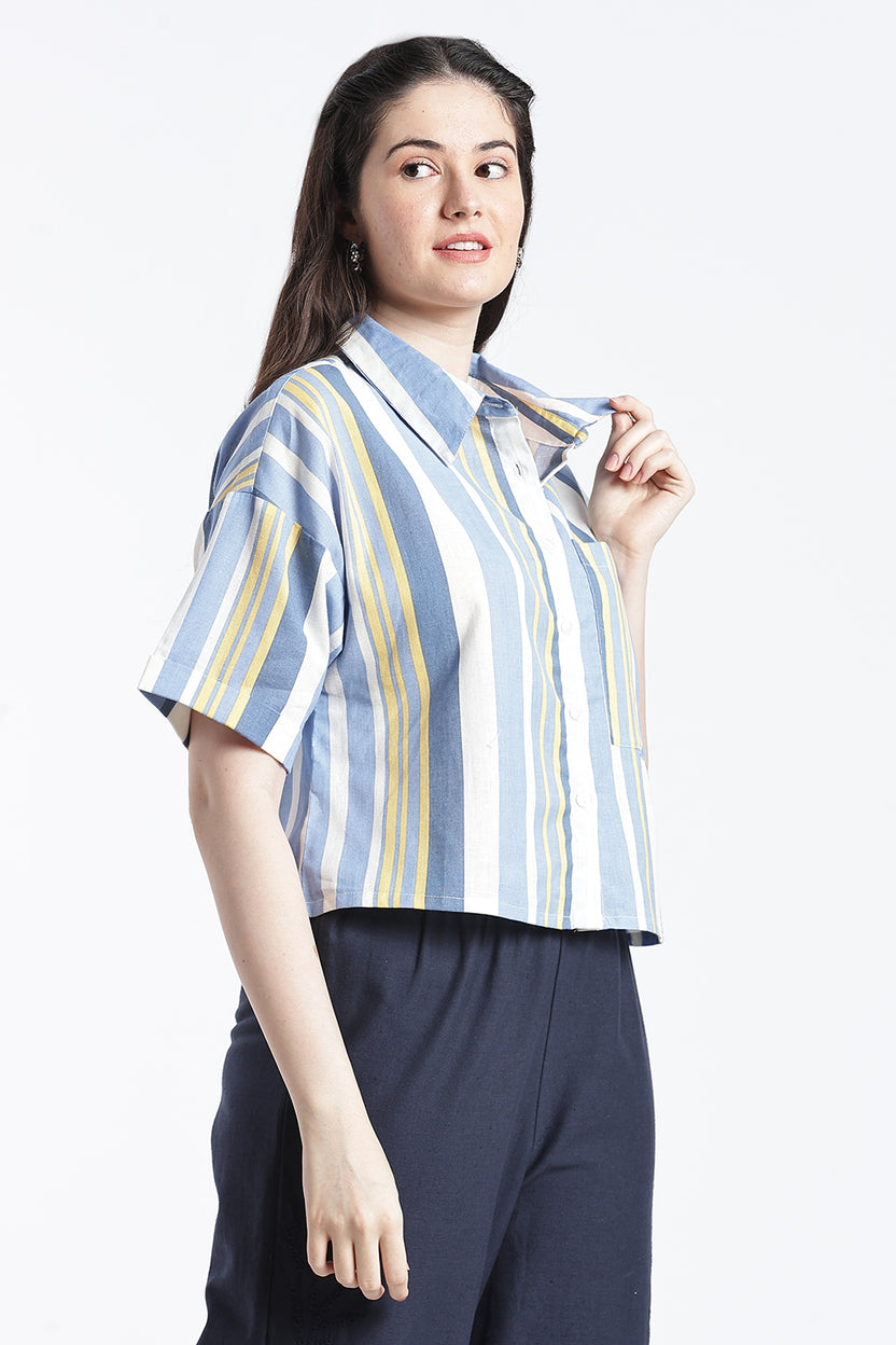 Blue Stripes Boxy Fit Shirt For Women - Image 4