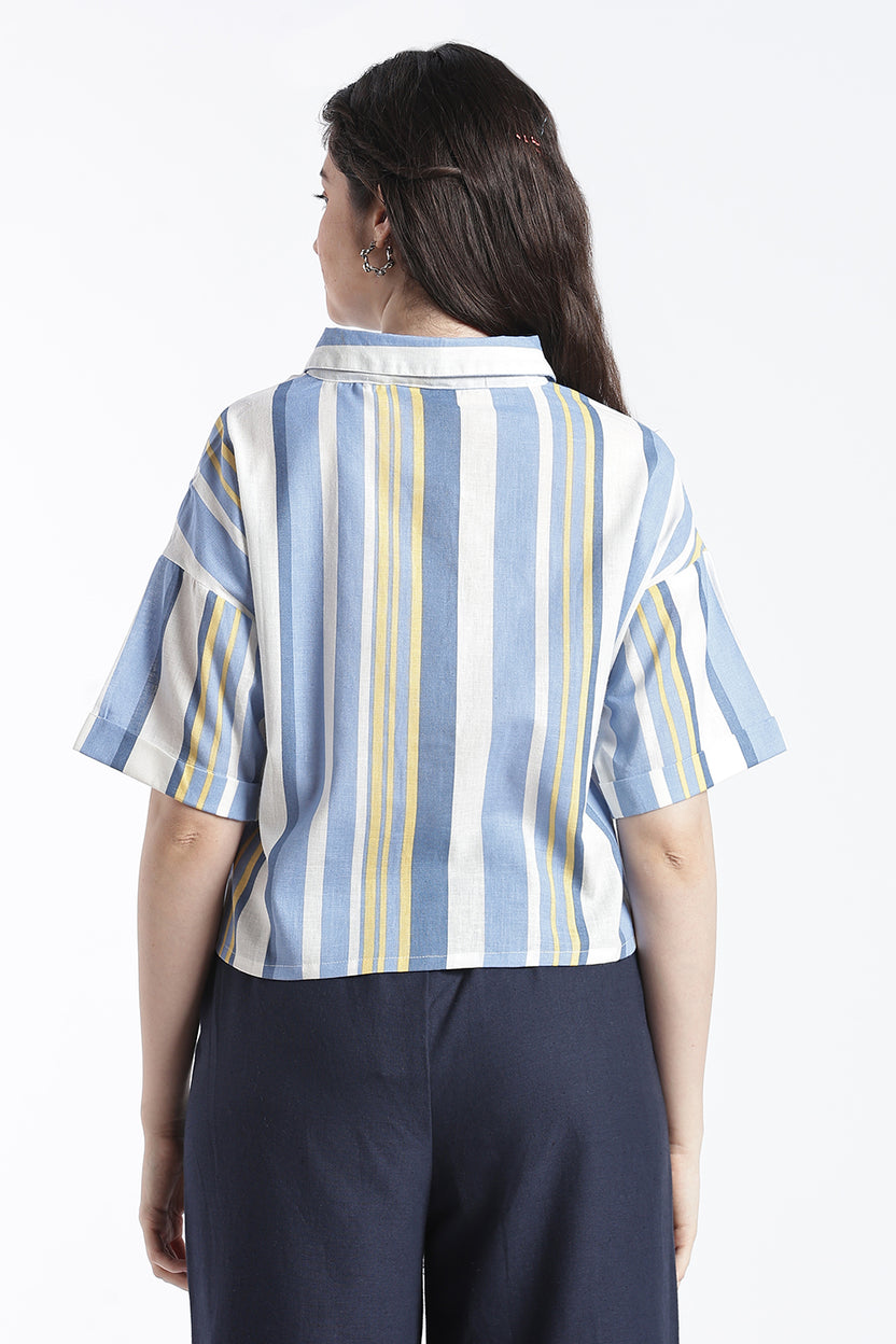 Blue Stripes Boxy Fit Shirt For Women - Image 5