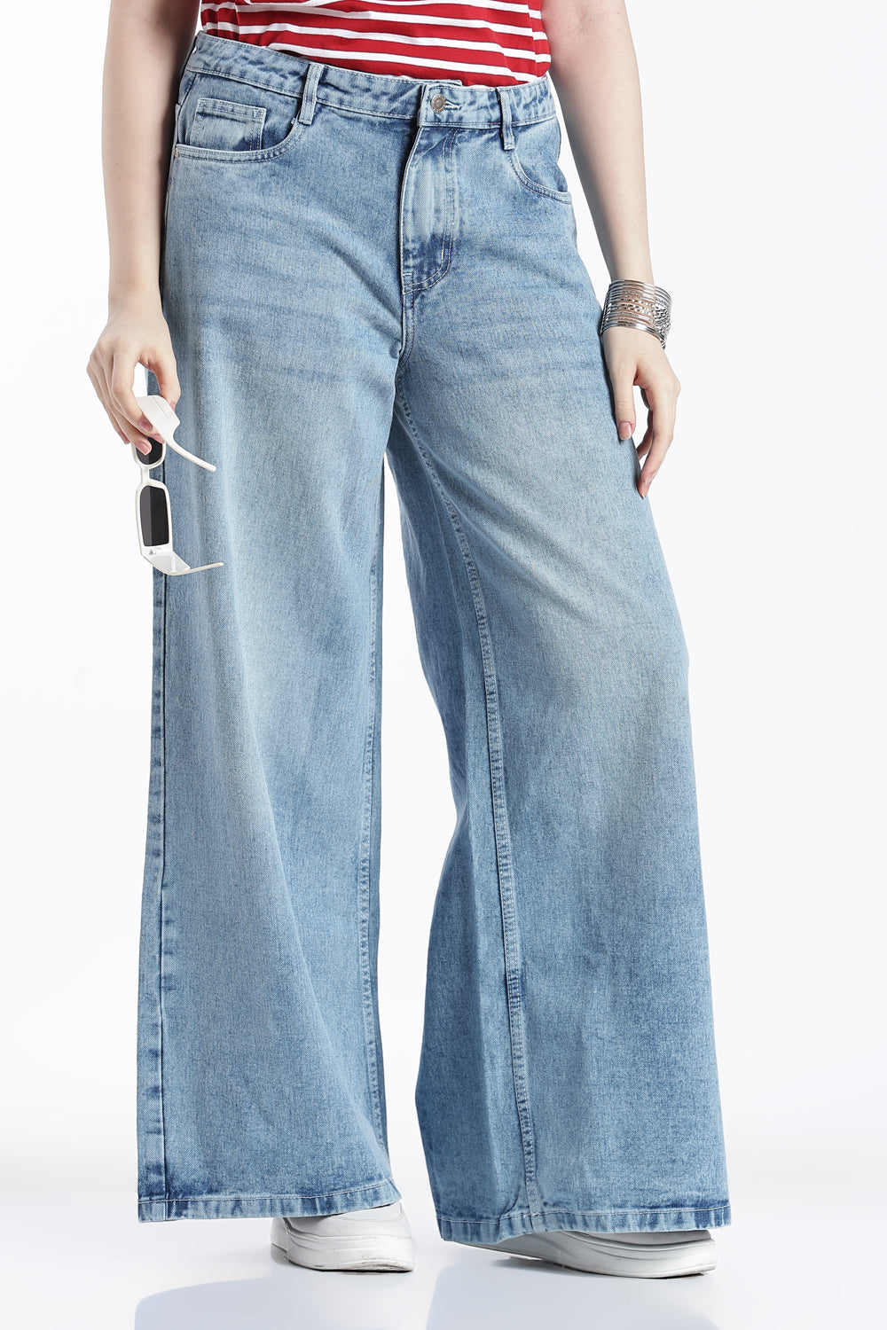 Light Blue Wide Leg Fit Jeans With 4 Pocket for Women - Image 1