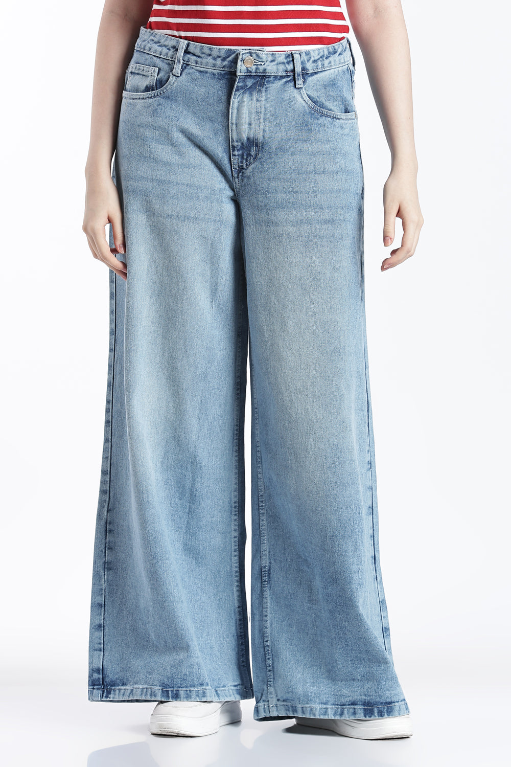 Light Blue Wide Leg Fit Jeans With 4 Pocket for Women - Image 2