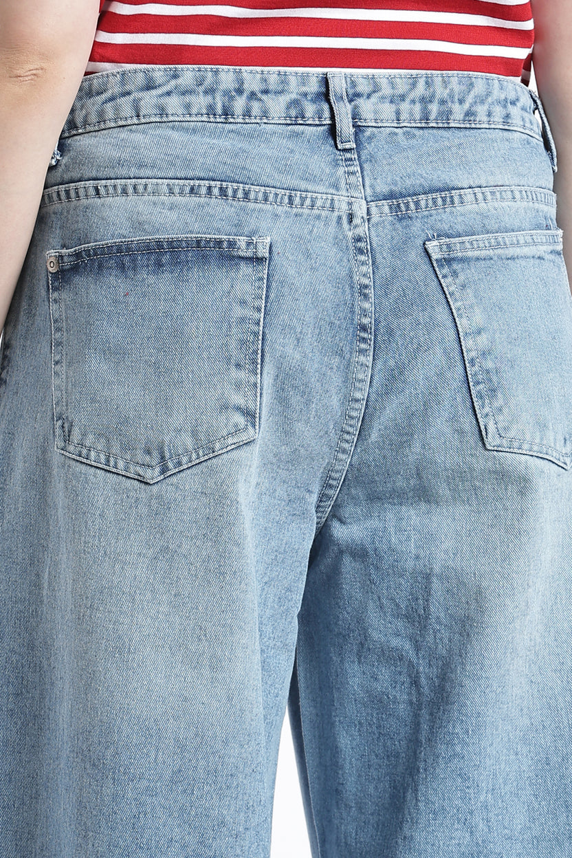 Light Blue Wide Leg Fit Jeans With 4 Pocket for Women - Image 3