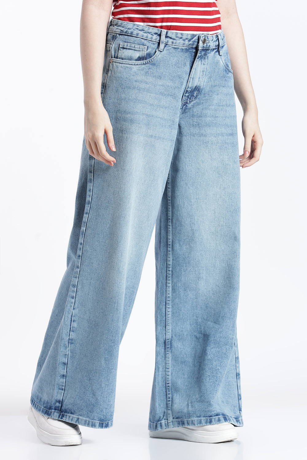 Light Blue Wide Leg Fit Jeans With 4 Pocket for Women - Image 4