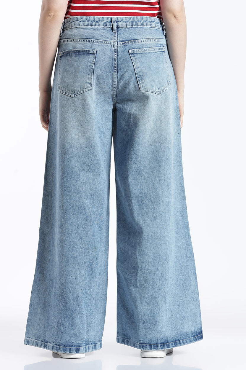 Light Blue Wide Leg Fit Jeans With 4 Pocket for Women - Image 5