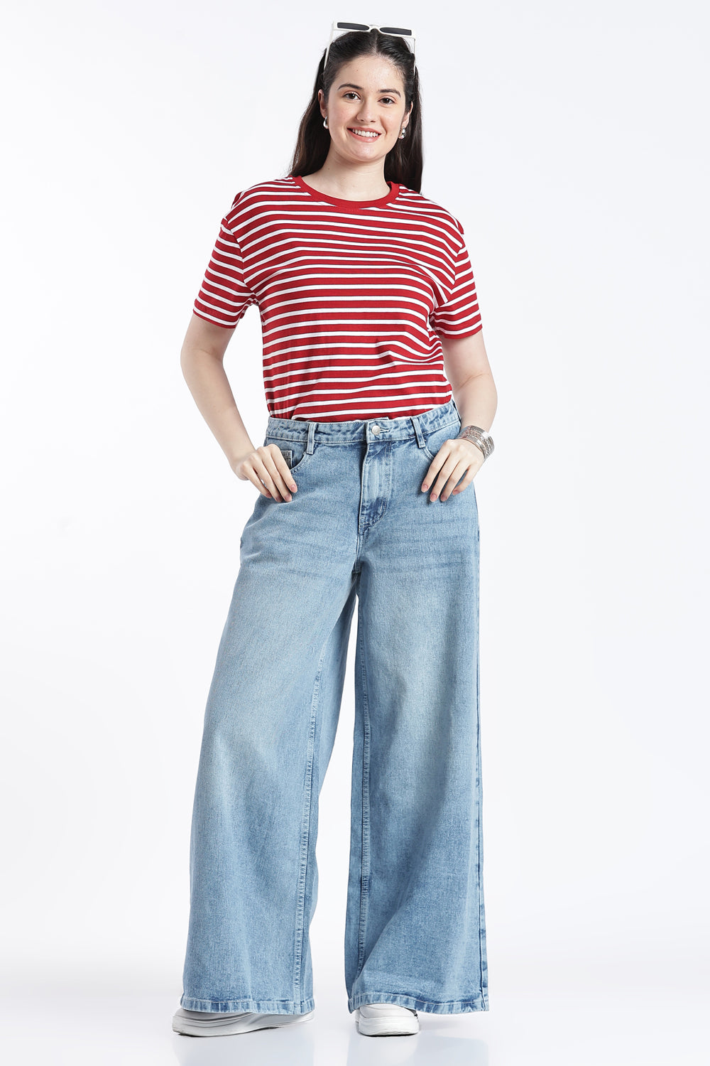 Light Blue Wide Leg Fit Jeans With 4 Pocket for Women - Image 6