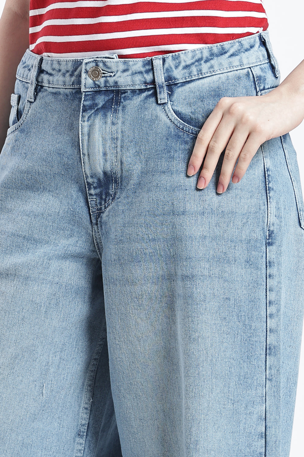 Light Blue Wide Leg Fit Jeans With 4 Pocket for Women - Image 7