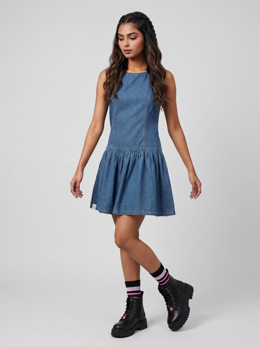 Blue Regular Fit Denim Dress for Women - Image 2