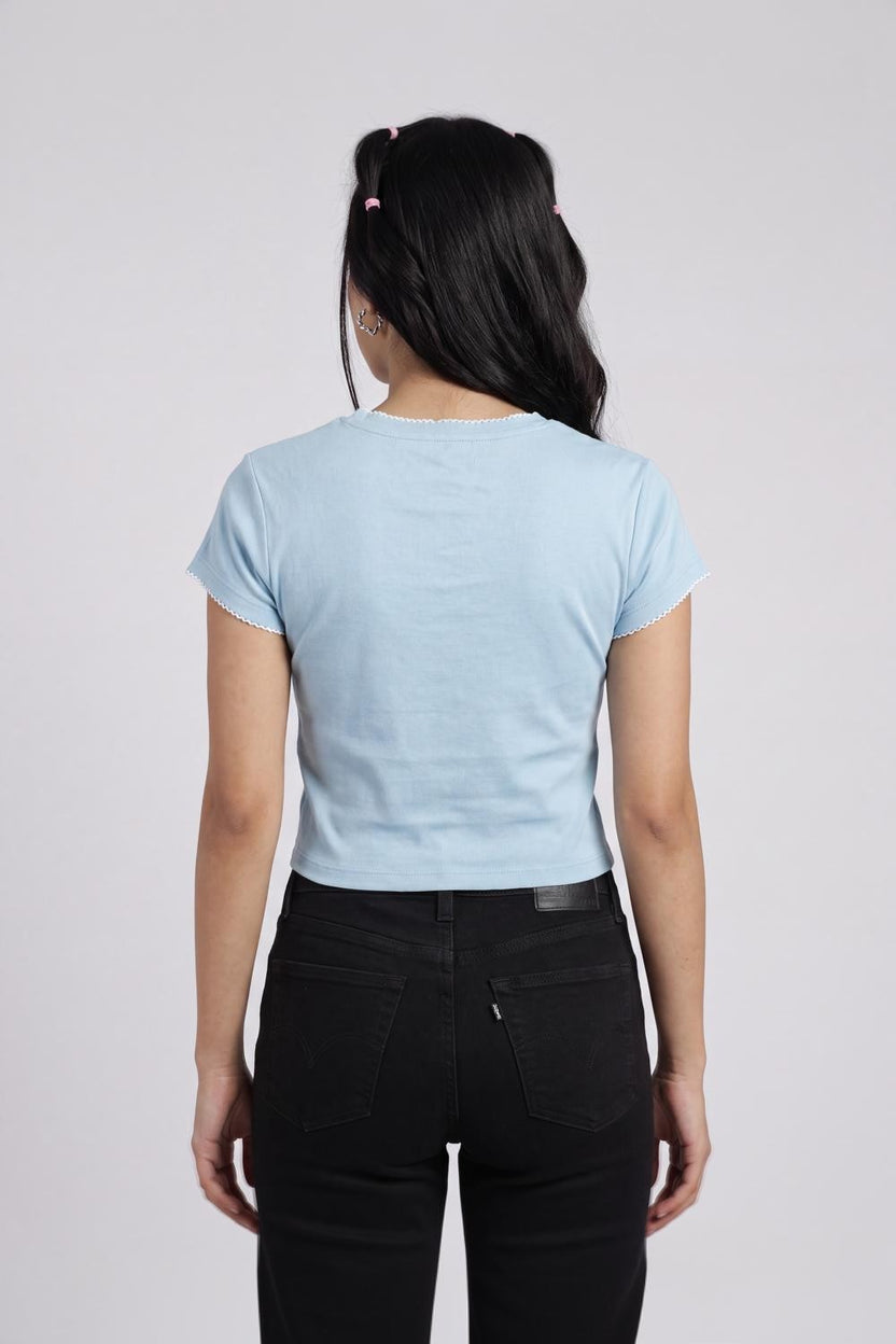 Light Blue Turtle Graphic Printed Crop T-Shirt for Women - Image 5