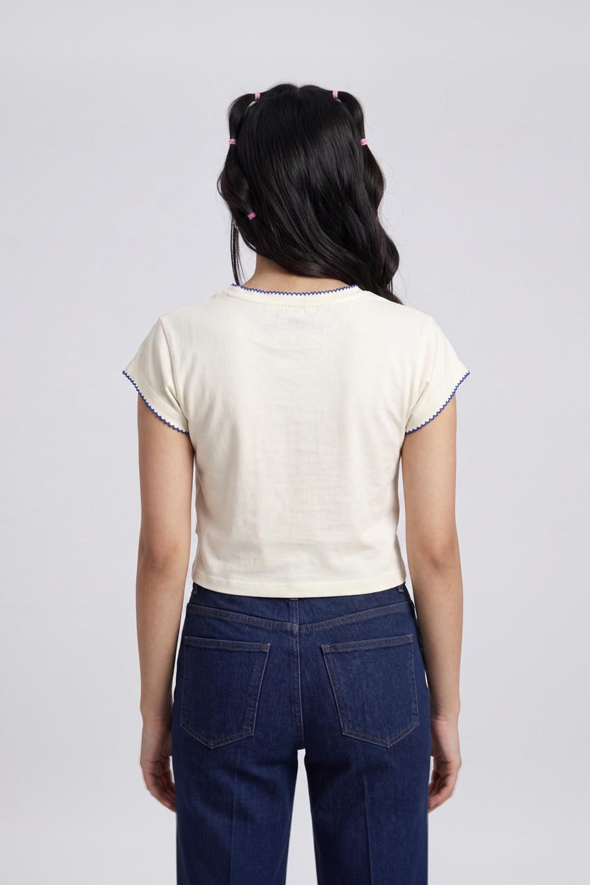White Sea Life Graphic Printed Crop T-Shirt for Women - Image 5