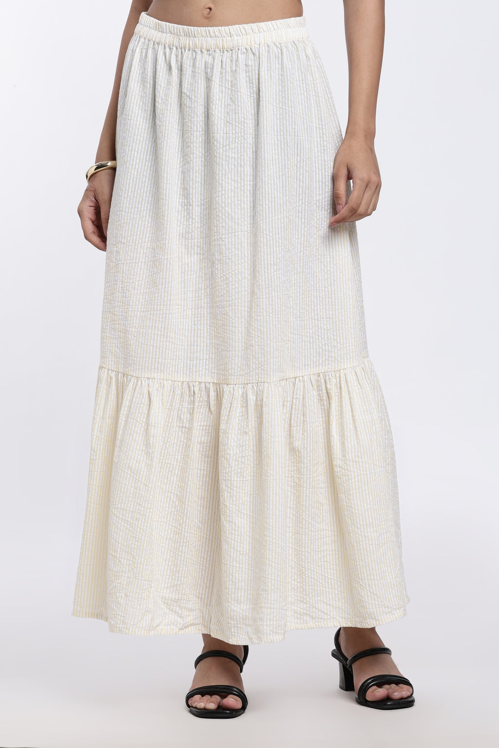 Yellow Striped Regular Fit Co-ord Set For Women - Image 5
