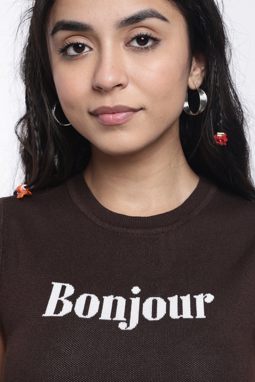 Brown Typographic Regular Fit Top For Women - Image 3