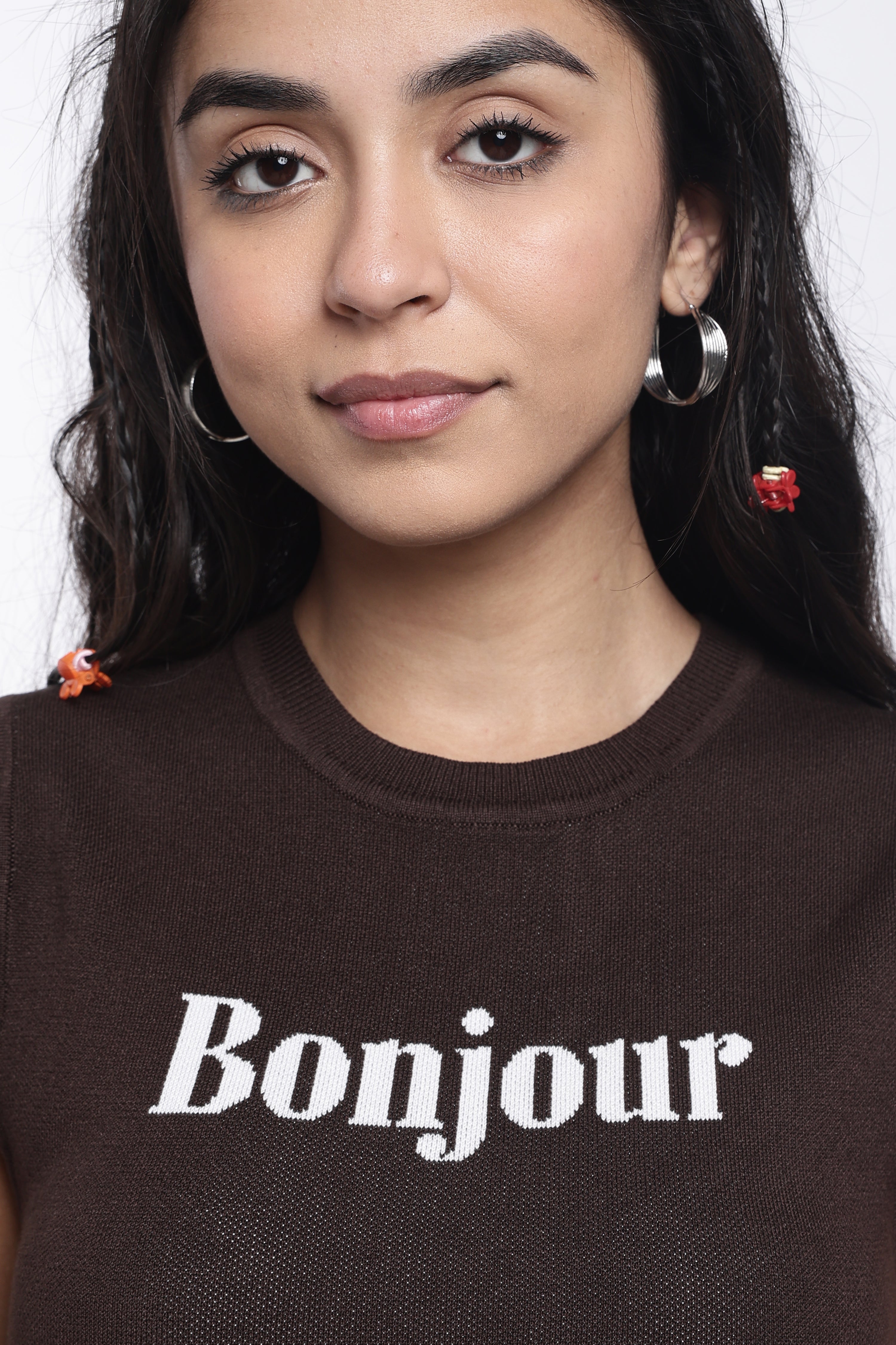 Brown Typographic Regular Fit Top for Women - Image 3