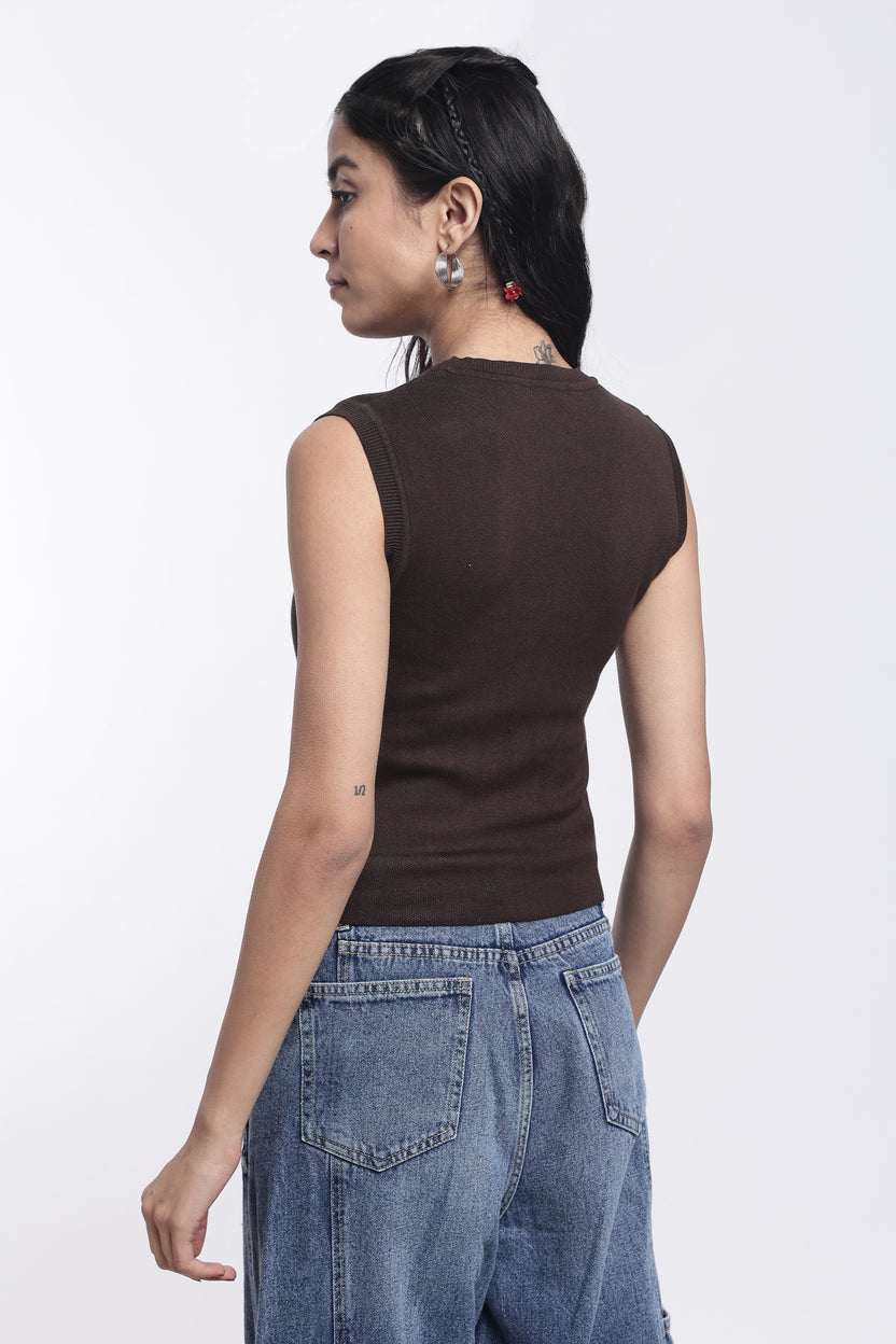 Brown Typographic Regular Fit Top For Women - Image 5
