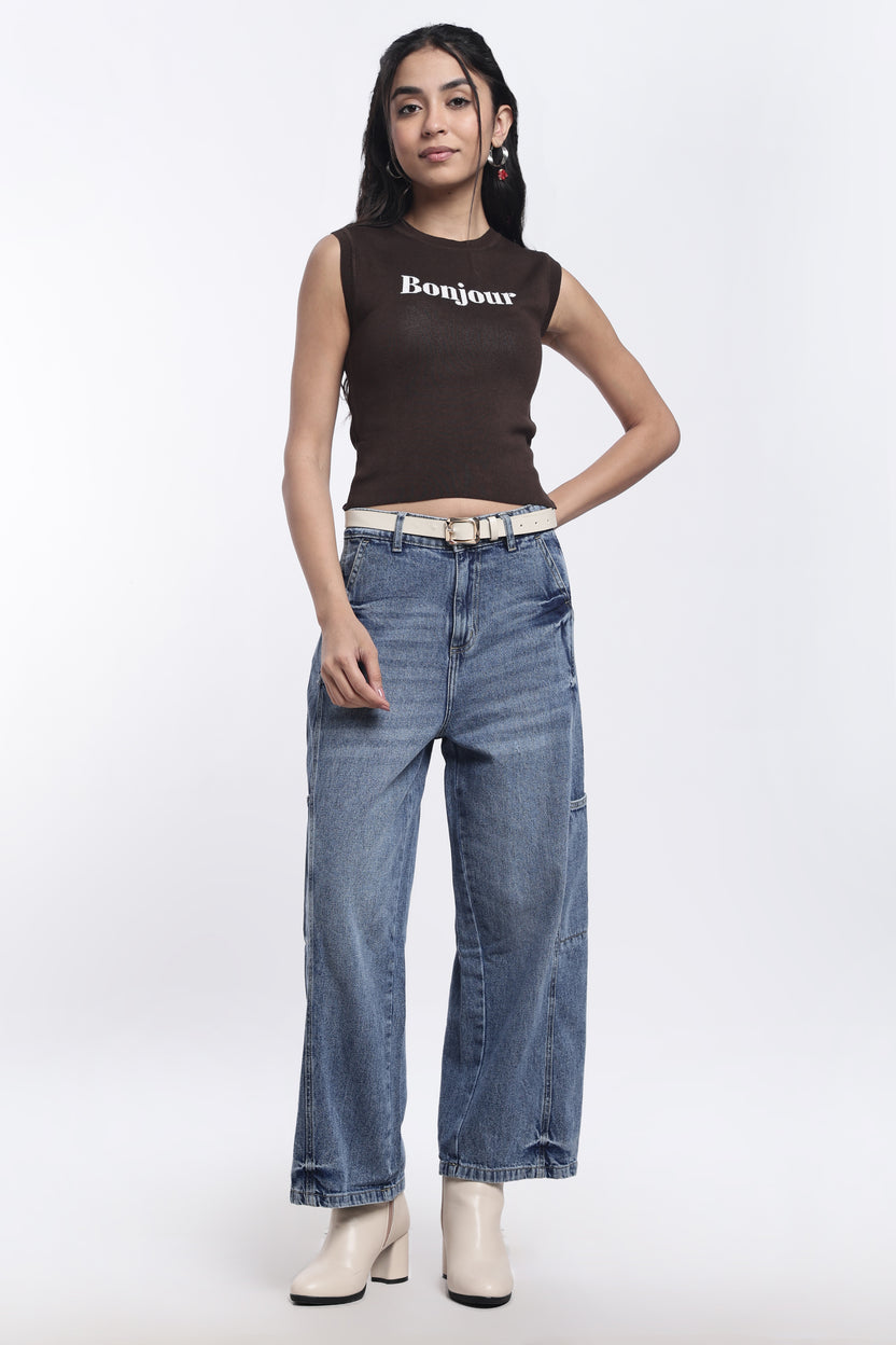 Brown Typographic Regular Fit Top For Women - Image 6