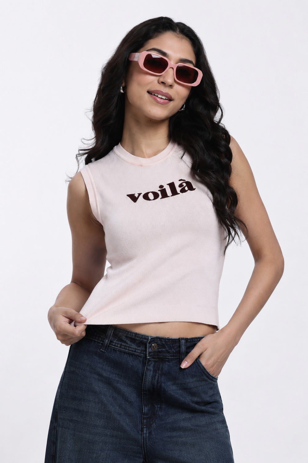 Peach Typographic Regular Fit Top for Women - Image 1