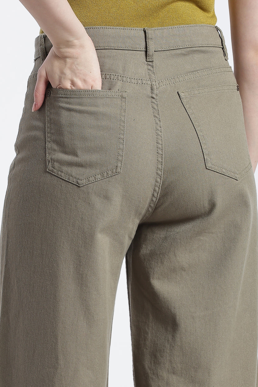 Khaki Solid Cotton Denim Regular Fit Jeans for Women - Image 3